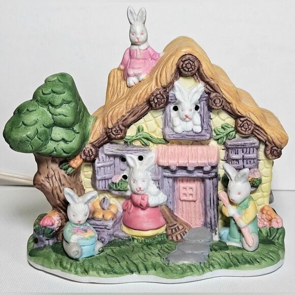 Lighted Porcelain Bunny Country Cottage Home Decor - Picture 2 of 11